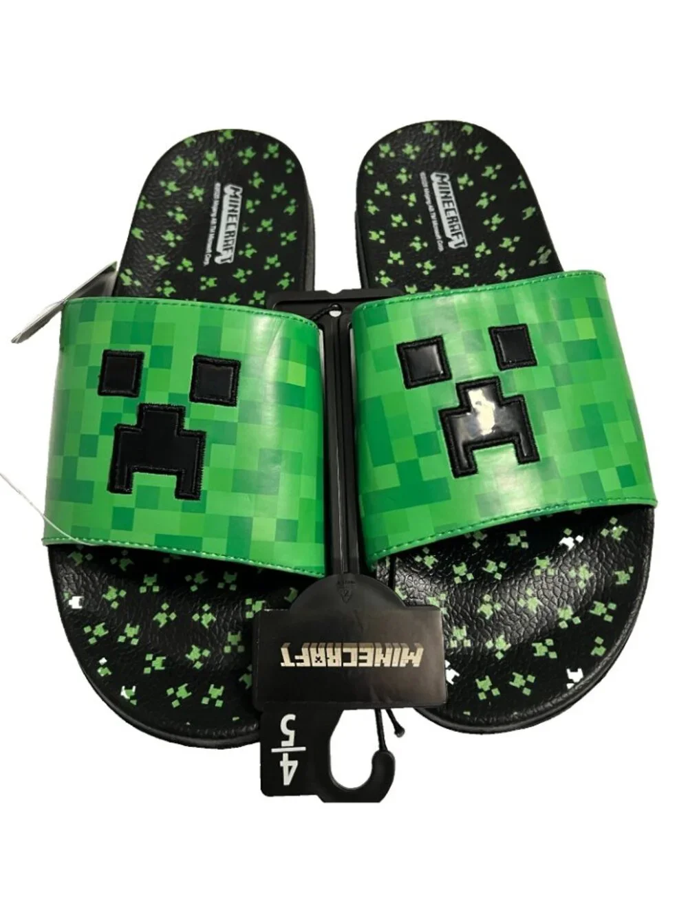 Minecraft Creeper Kids Slide Sandals - Size 4/5 - Green Black